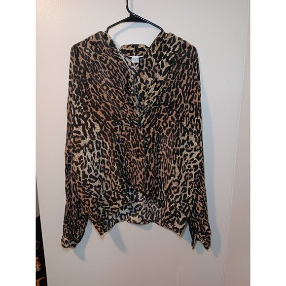 Vintage Anna And  Frank Leopard Print Classy Blouse Large Brown Black 100% Silk - Picture 1 of 4